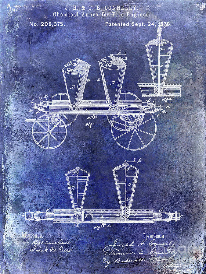 1878 Fire Truck Patent Blue Photograph by Jon Neidert