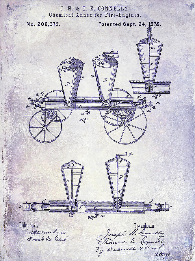 1878 Fire Truck Patent Blueprint Photograph by Jon Neidert