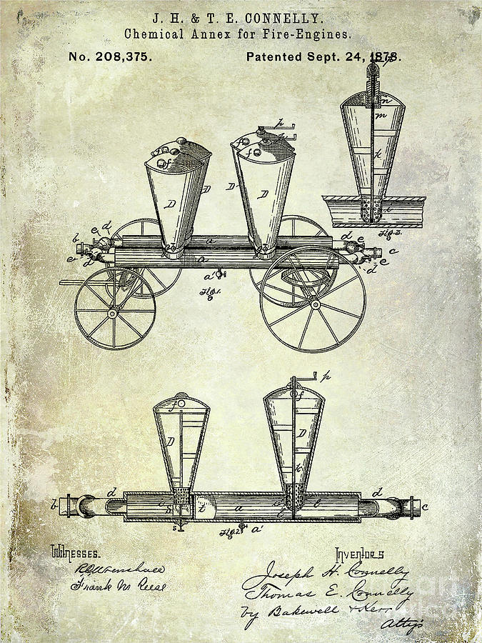 1878 Fire Truck Patent Photograph by Jon Neidert