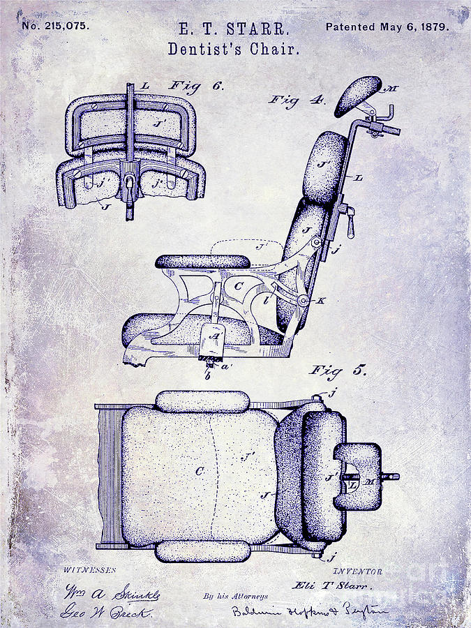 1879 Dentist Chair Patent Blueprint Photograph by Jon Neidert