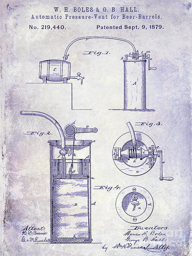 1879 Pressure Vent for Beer Barrels Patent Photograph by Jon Neidert