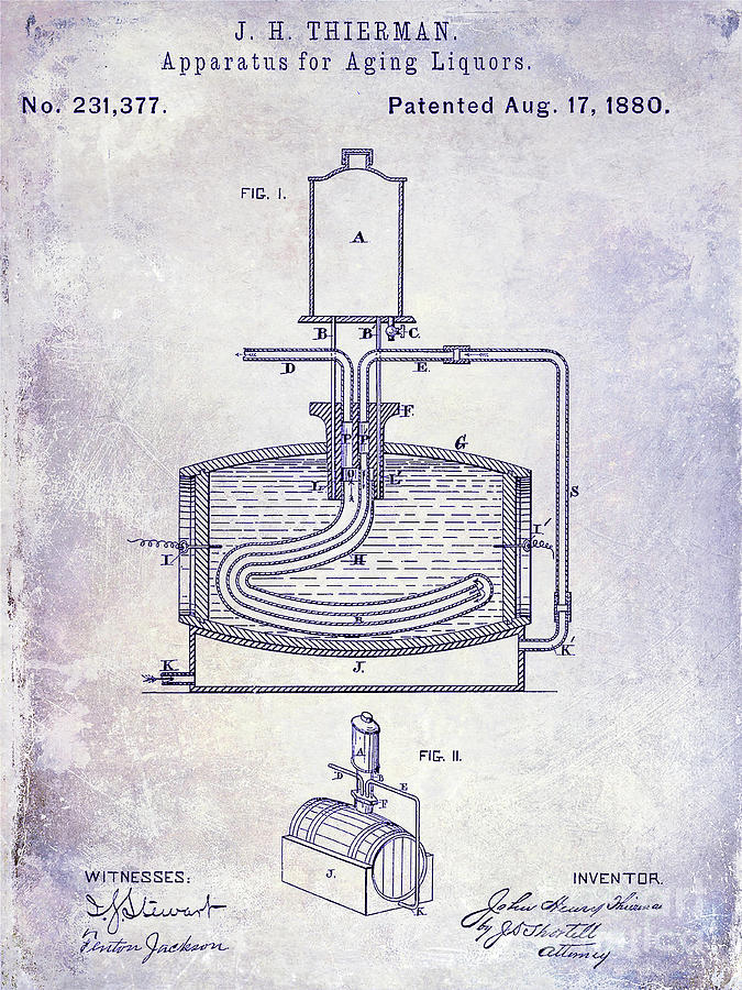 1880 Liquor aging Patent Blueprint Photograph by Jon Neidert