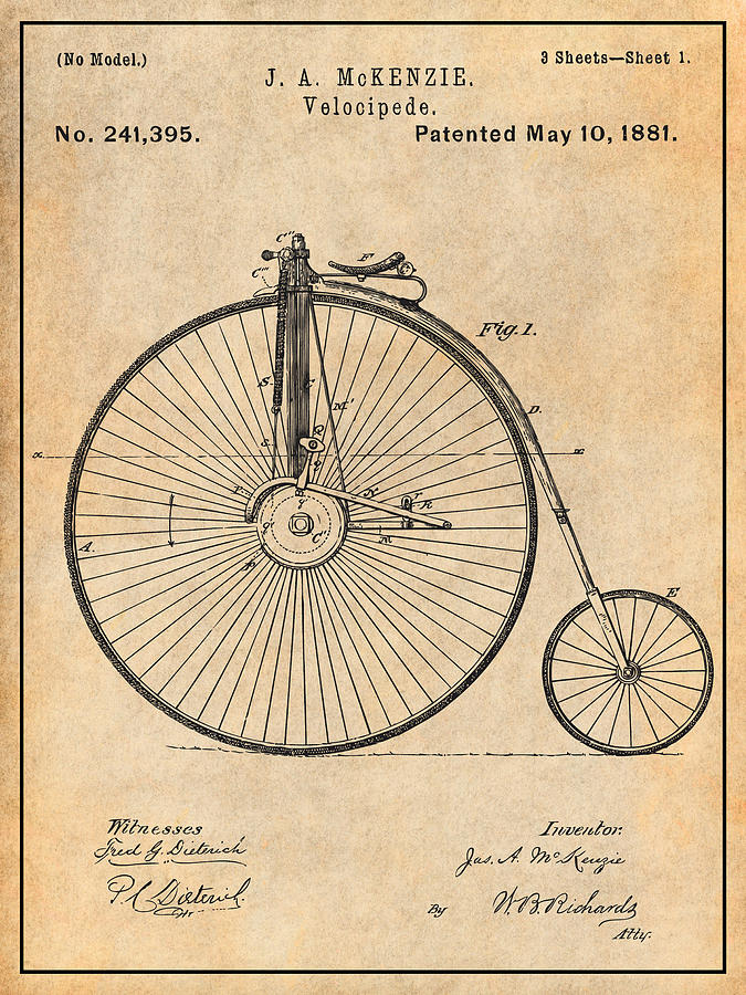 poster vintage bicycle velocipede Antique decoration drawings for print 