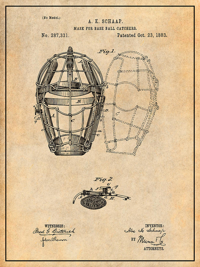 1883 Baseball Catchers Mask Patent Print Blackboard Drawing by Greg Edwards  - Fine Art America