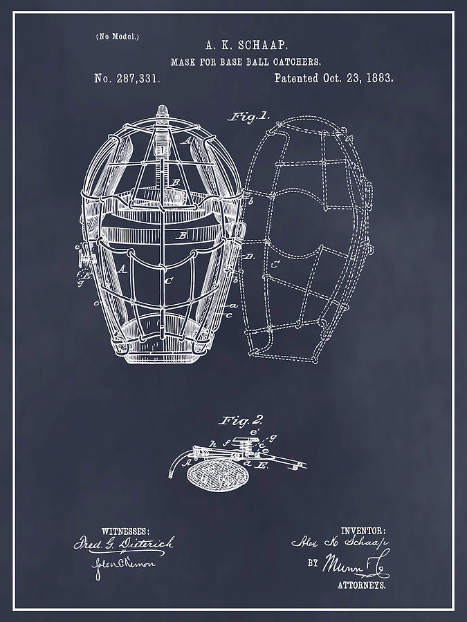 1883 Baseball Catchers Mask Patent Print Blackboard Drawing by Greg Edwards  - Fine Art America