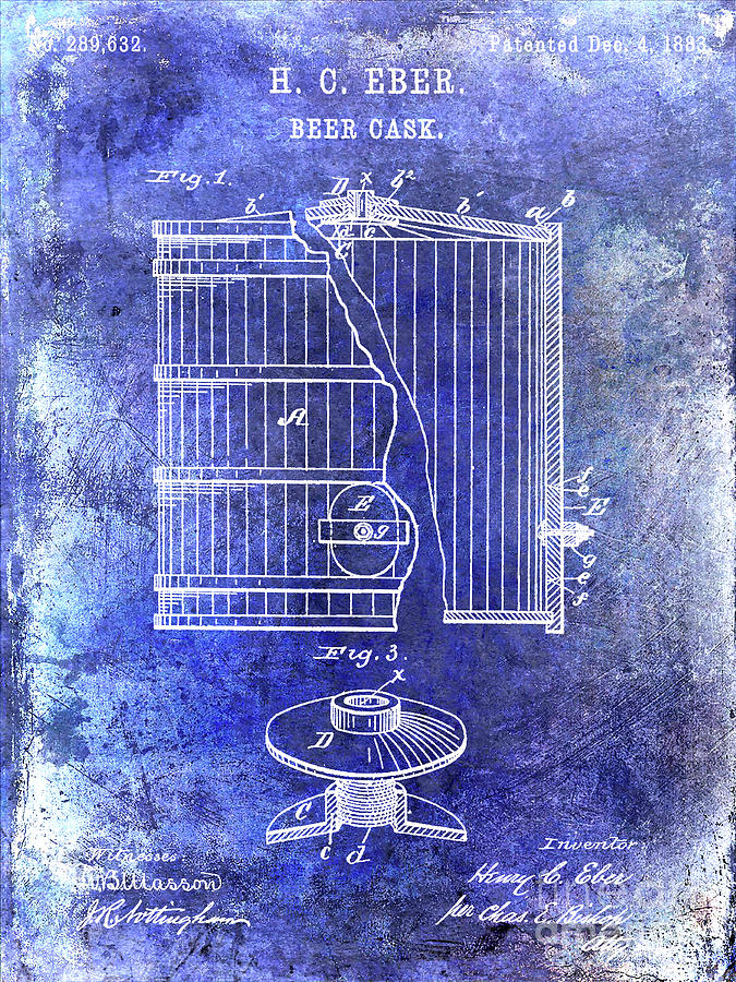1883 Beer Cask Patent Blue Photograph by Jon Neidert