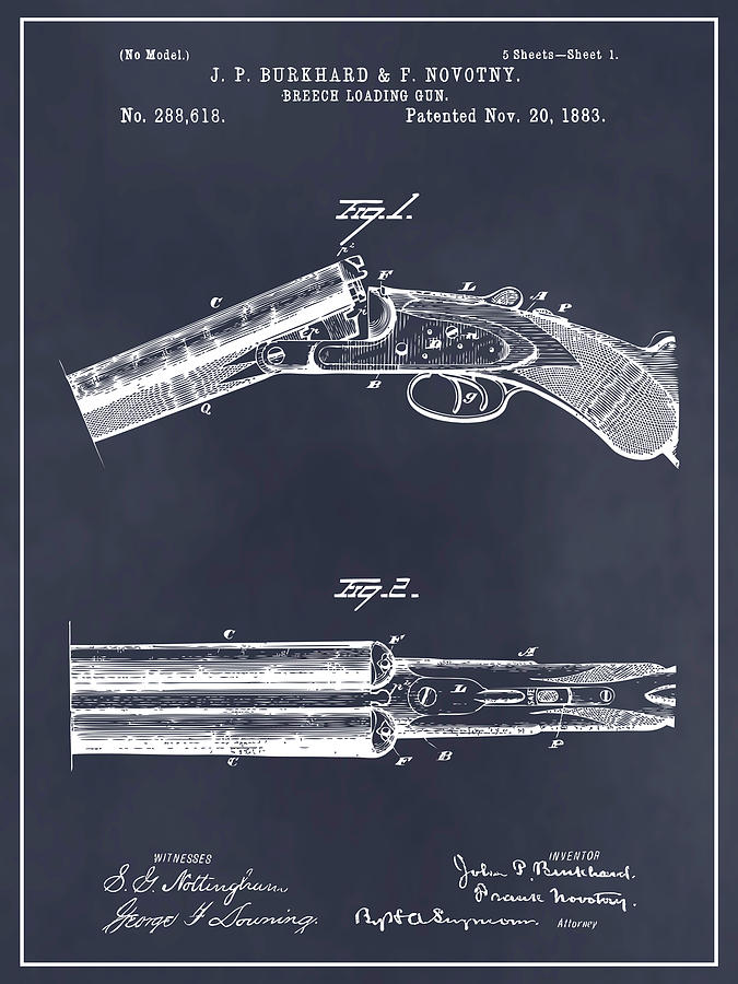 1883 Breech Loading Shotgun Blackboard Patent Print Drawing by Greg ...