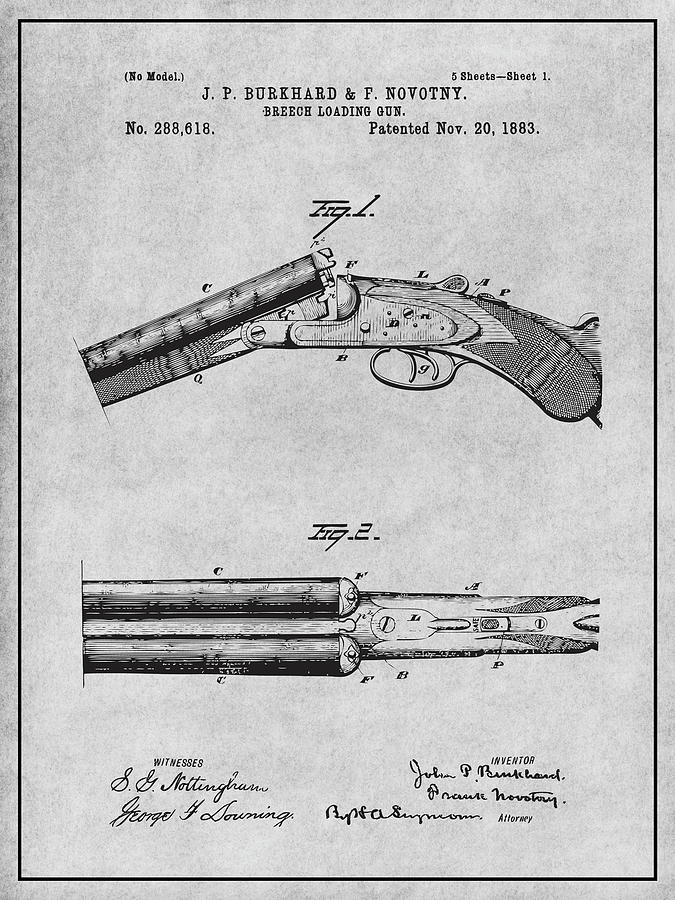 1883 Breech Loading Shotgun Gray Patent Print Drawing by Greg Edwards ...