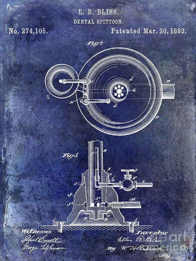 1883 Dental Spittoon Patent Blue Photograph by Jon Neidert