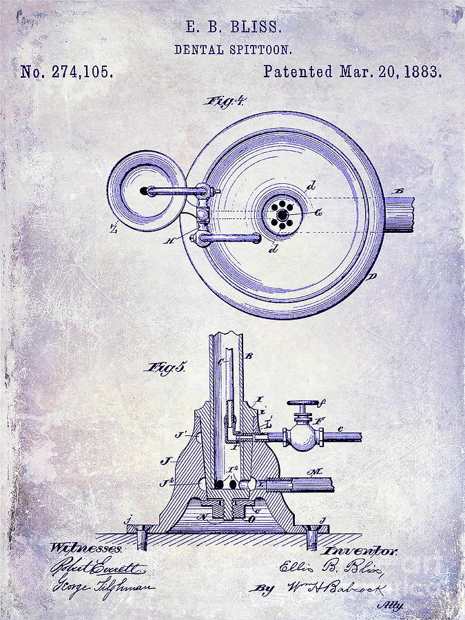 1883 Dental Spittoon Patent Blueprint Photograph by Jon Neidert
