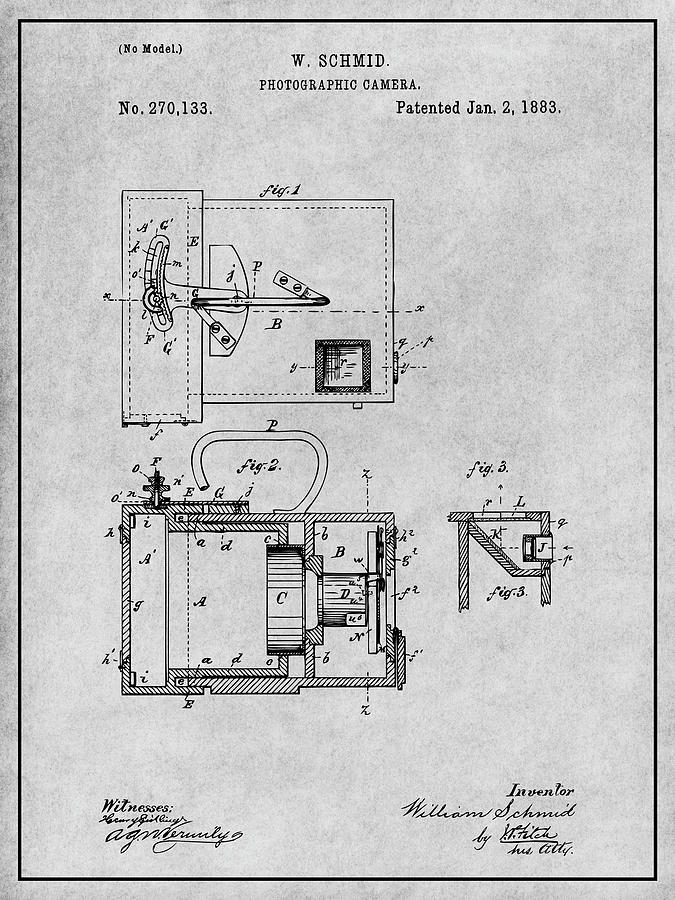 1883 Schmid Photographic Camera Gray Patent Print Drawing by Greg Edwards