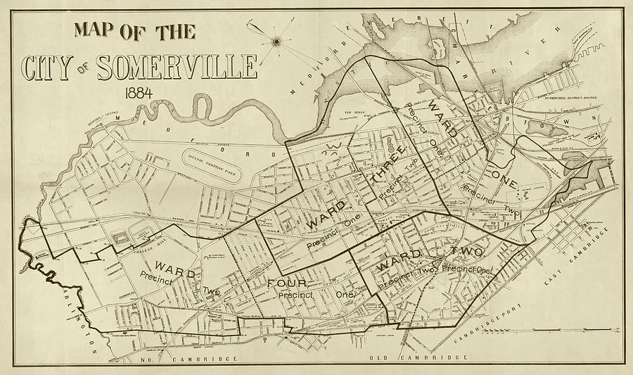 1884 City of Somerville MA Ward Map Sepia Digital Art by Toby McGuire