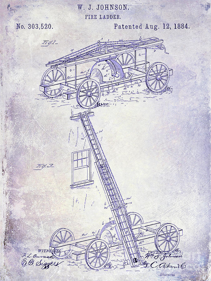 1884 Fire Ladder Truck Patent Blueprint Photograph by Jon Neidert