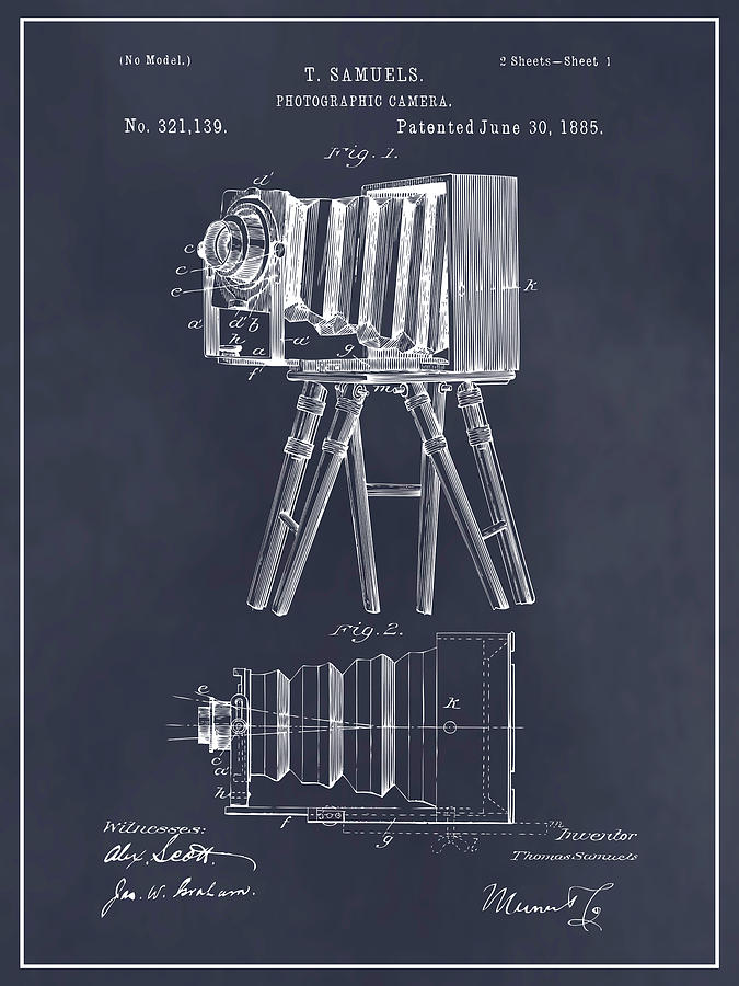 1885 Samuels Photographic Camera Patent Print Blackboard Drawing by Greg Edwards