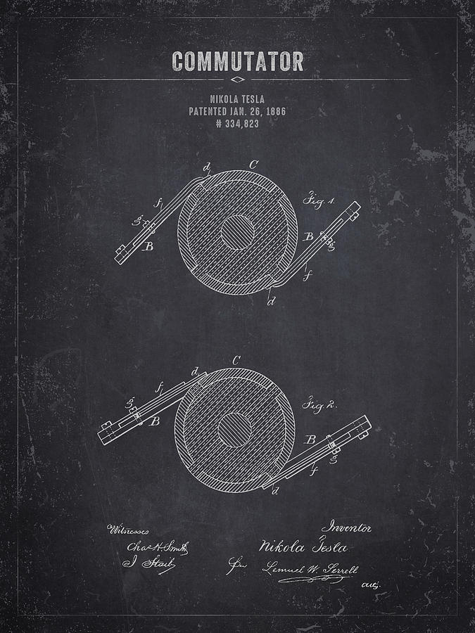 1886 Nikola Tesla Commutator - Dark Charcoal Grunge Digital Art