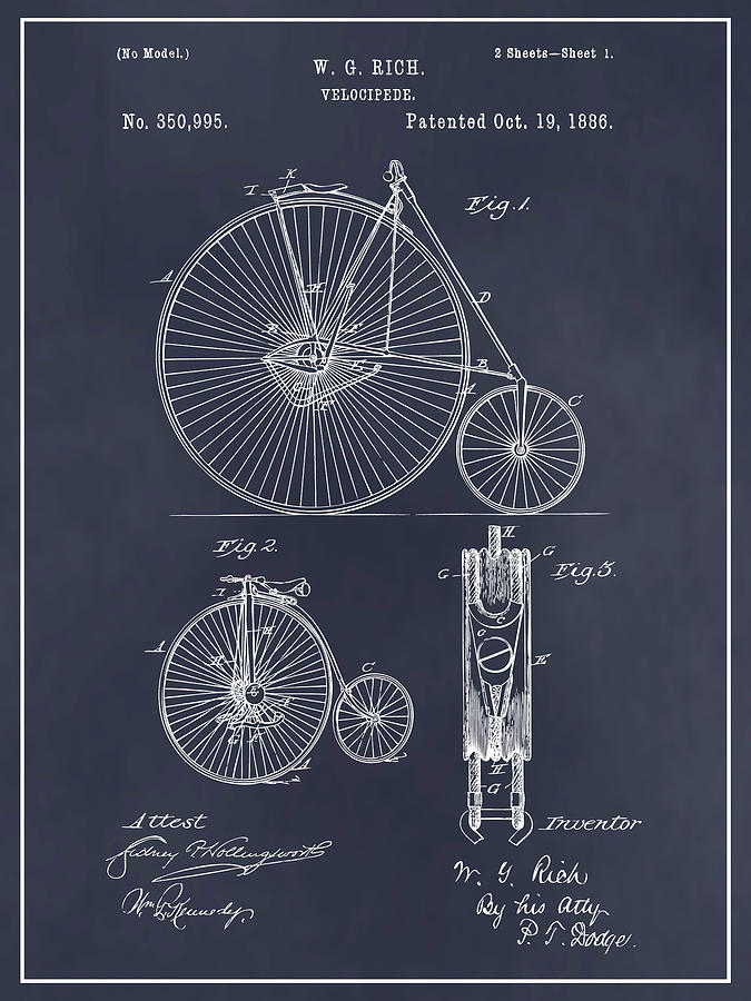 1886 W. G. Rich Velocipede Bicycle Blackboard Patent Print Drawing by Greg Edwards