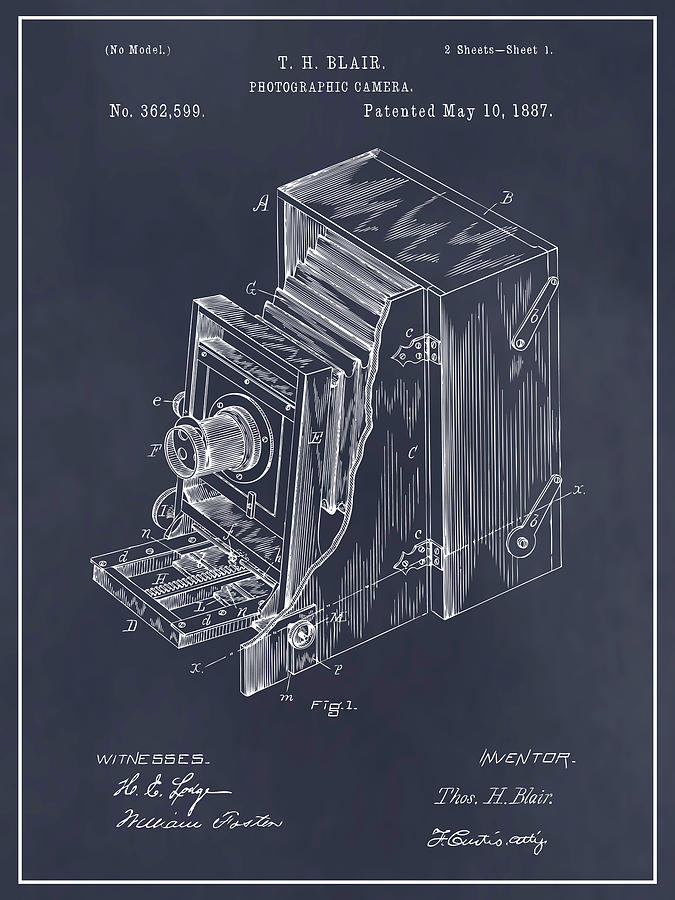1887 Blair Photographic Camera Blackboard Patent Print Drawing by Greg Edwards