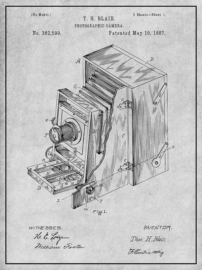 1887 Blair Photographic Camera Gray Patent Print Drawing by Greg Edwards