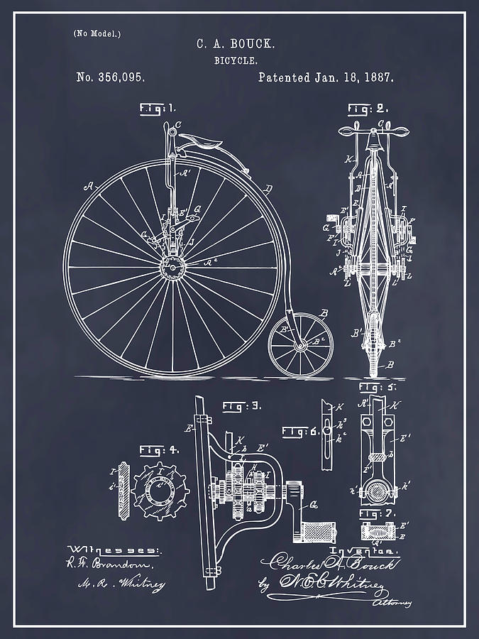 1887 Bouck Bicycle Blackboard Patent Print Drawing by Greg Edwards