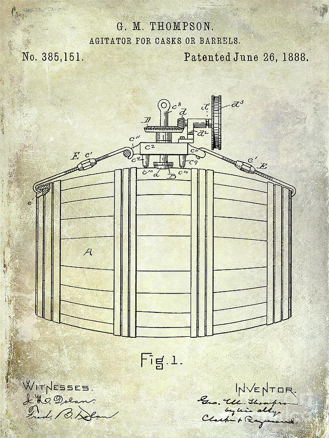 1888 Whiskey or Beer Barral Patent Photograph by Jon Neidert