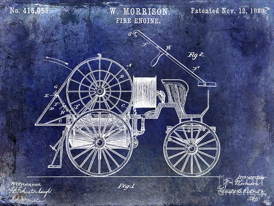 1889 Fire Engine Patent Blue Photograph by Jon Neidert