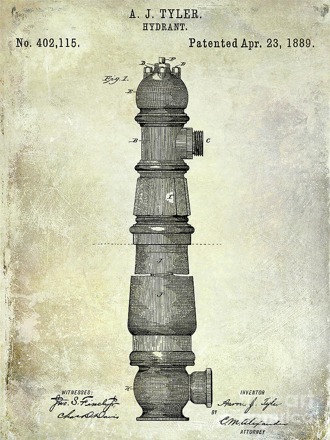 1889 Fire Hydrant Patent  Photograph by Jon Neidert