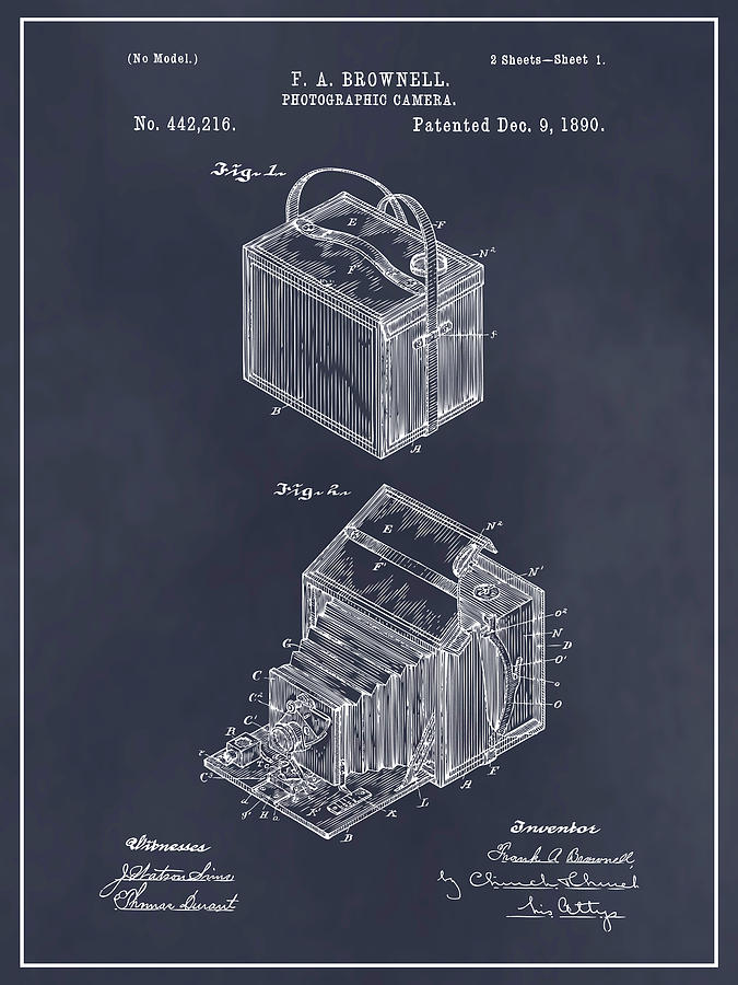 1890 Kodak Brownell Camera Blackboard Patent Print Drawing by Greg Edwards