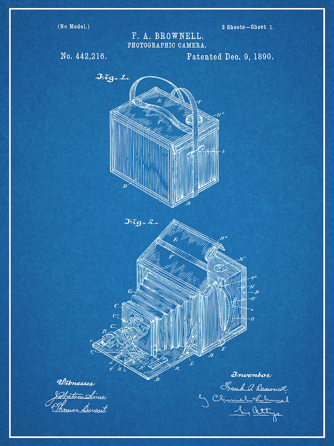 1890 Kodak Brownell Camera Blueprint Patent Print Drawing by Greg Edwards