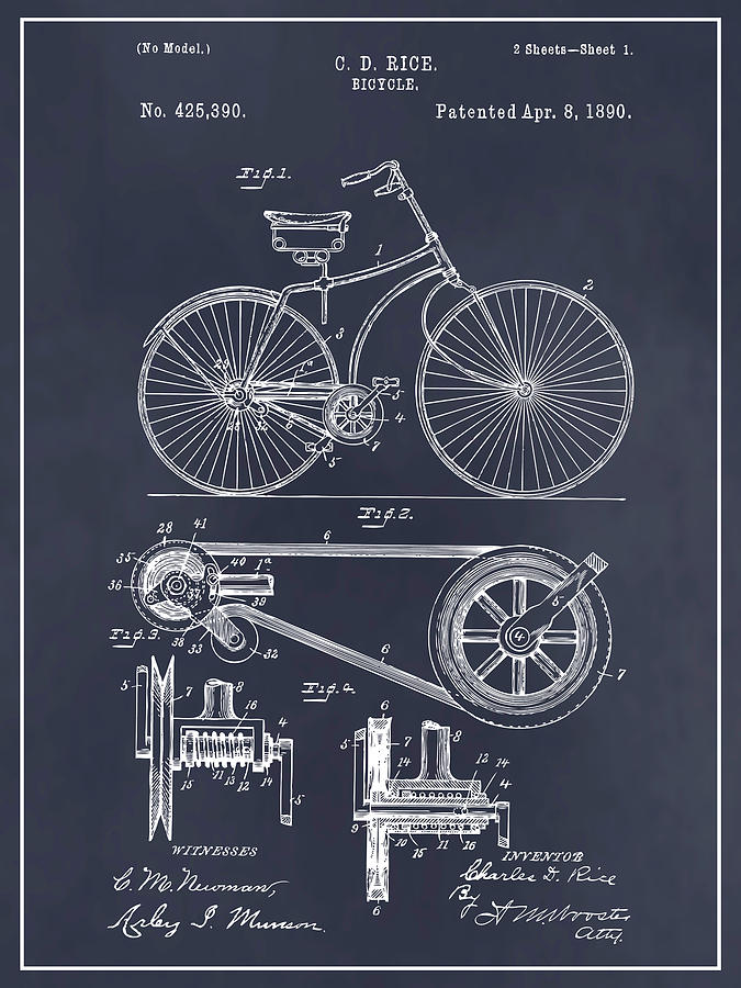 1890 Rice Antique Bicycles Blackboard Patent Print Drawing by Greg Edwards