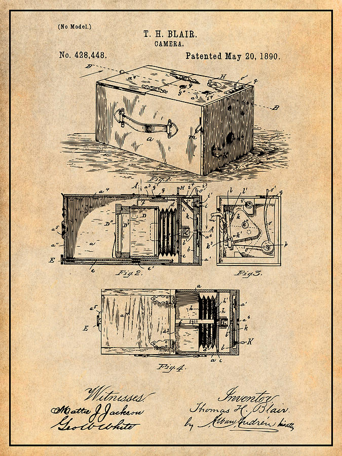 1890 Thomas Blair Camera Antique Paper Patent Print Drawing by Greg Edwards