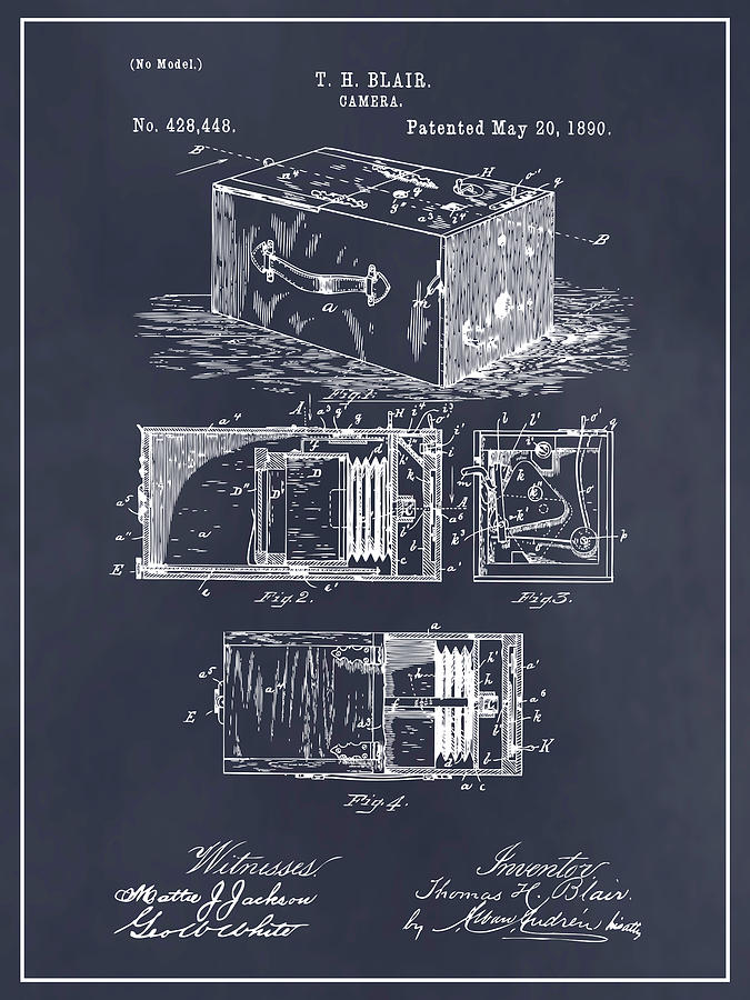 1890 Thomas Blair Camera Blackboard Patent Print Drawing by Greg Edwards