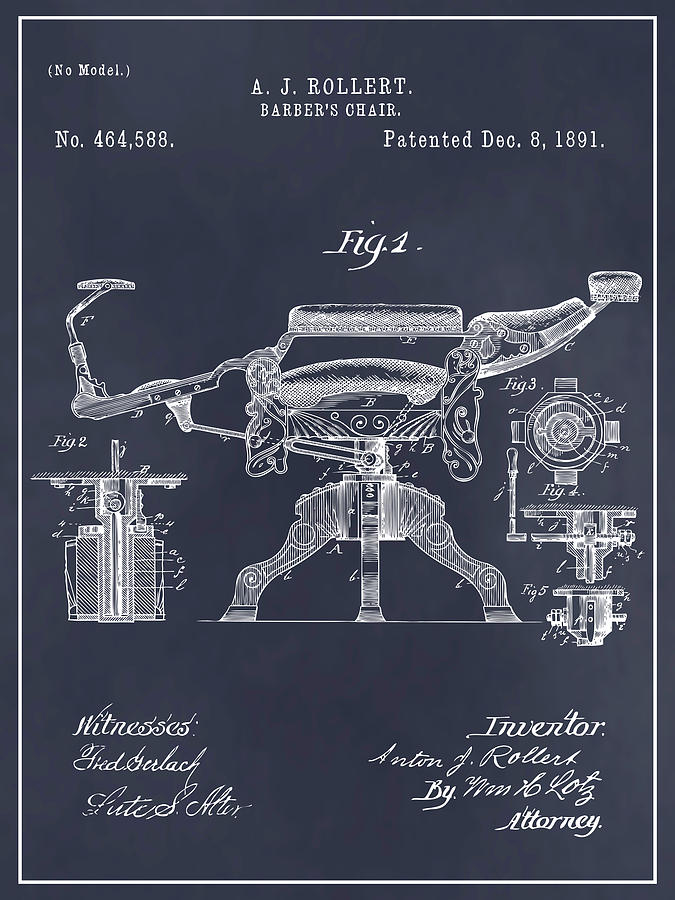 1891 Barber Chair Blackboard Patent Print Drawing by Greg Edwards