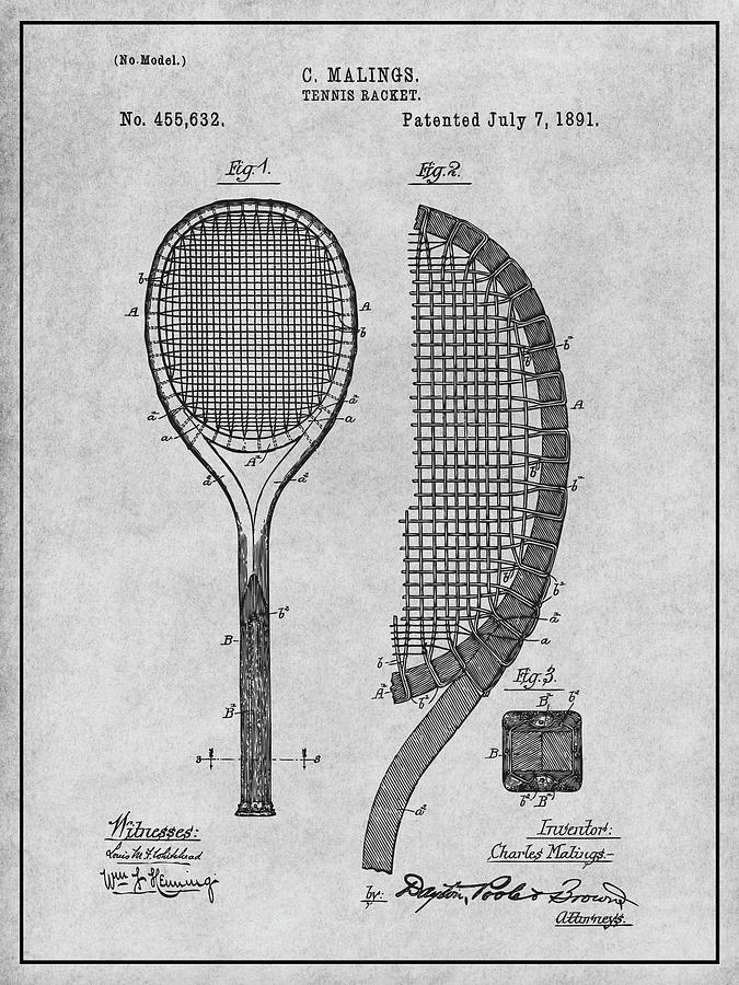 Vintage 1891 Tennis Racket Patent Drawing Gift T-Shirt