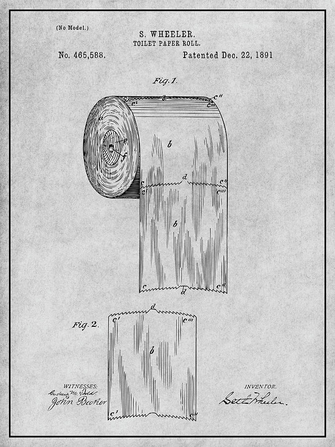 1891 Toilet Paper Roll Gray Patent Print Drawing by Greg Edwards - Fine ...