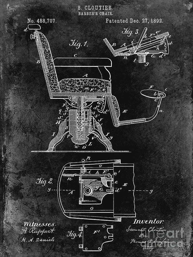 1892 Barbers Chair Patent Black Photograph by Jon Neidert