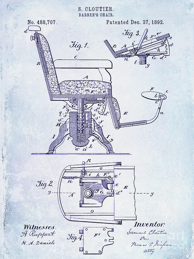 1892 Barbers Chair Patent Blueprint  Photograph by Jon Neidert