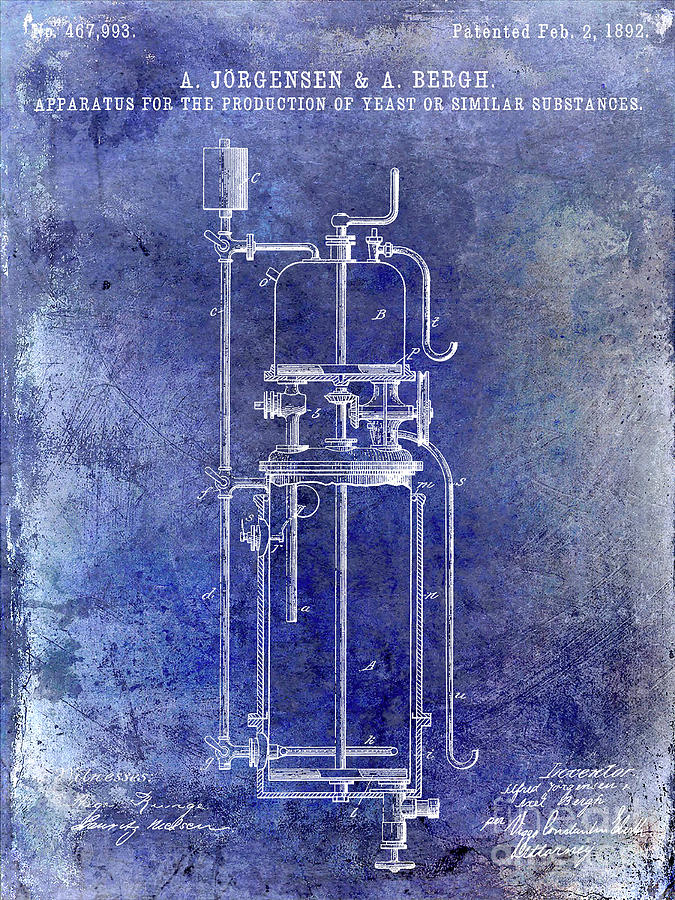 1892 Beer Yeast Production Patent Blue Photograph by Jon Neidert