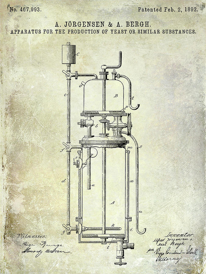 Beer Photograph - 1892 Beer Yeast Production Patent   by Jon Neidert