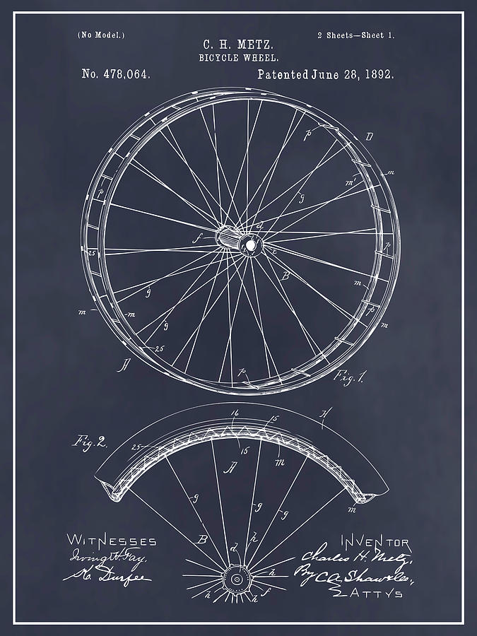 1892 Bicycle Wheel Blackboard Patent Print Drawing by Greg Edwards