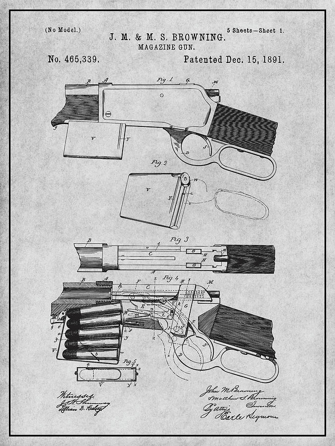 1892 Winchester Lever Action Rifle Gray Patent Print Drawing by Greg ...