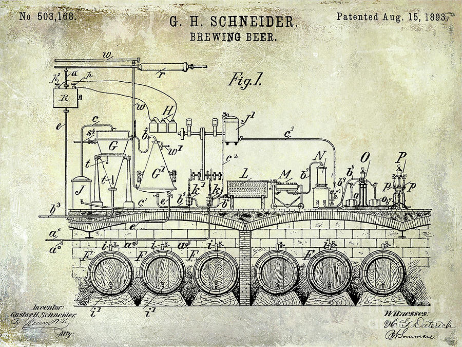 1893 Beer Brewing Patent Photograph by Jon Neidert