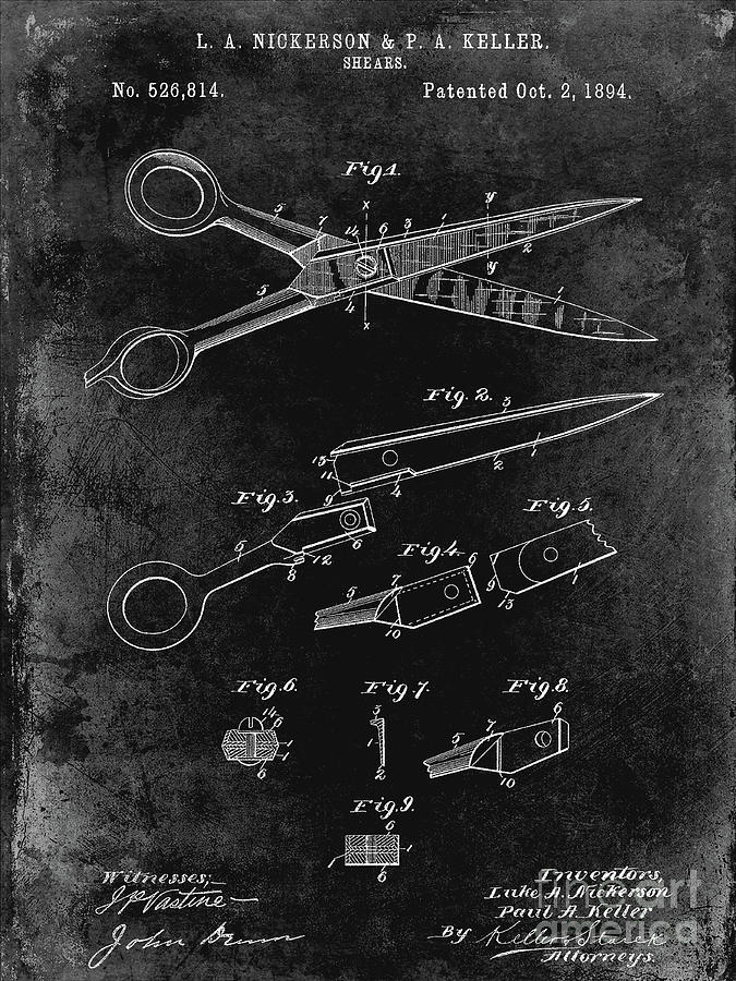 1894 Barbers Shears Patent Black Photograph by Jon Neidert