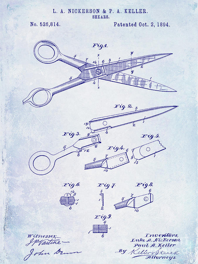 1894 Barbers Shears Patent Blueprint Photograph by Jon Neidert