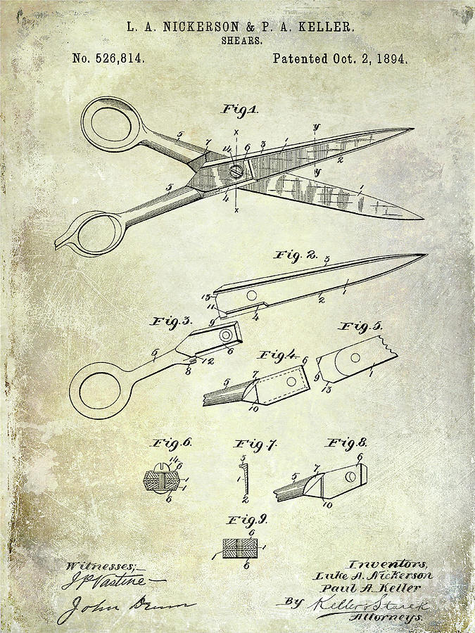 1894 Barbers Shears Patent Photograph by Jon Neidert