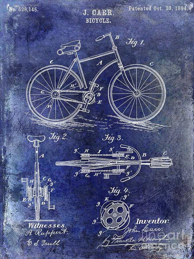 1894 Bicycle Patent Blue Photograph by Jon Neidert