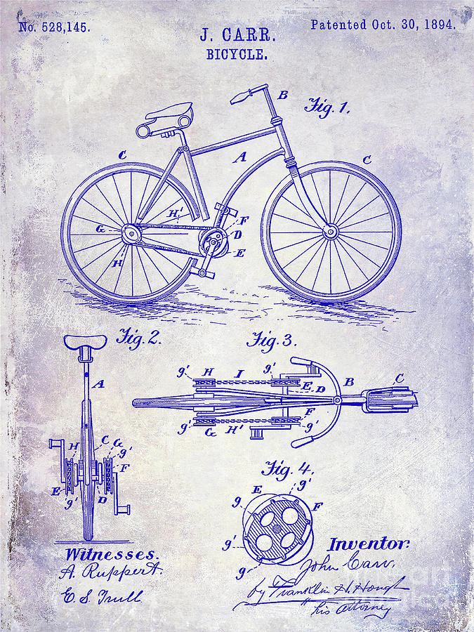 1894 Bicycle Patent Blueprint Photograph by Jon Neidert