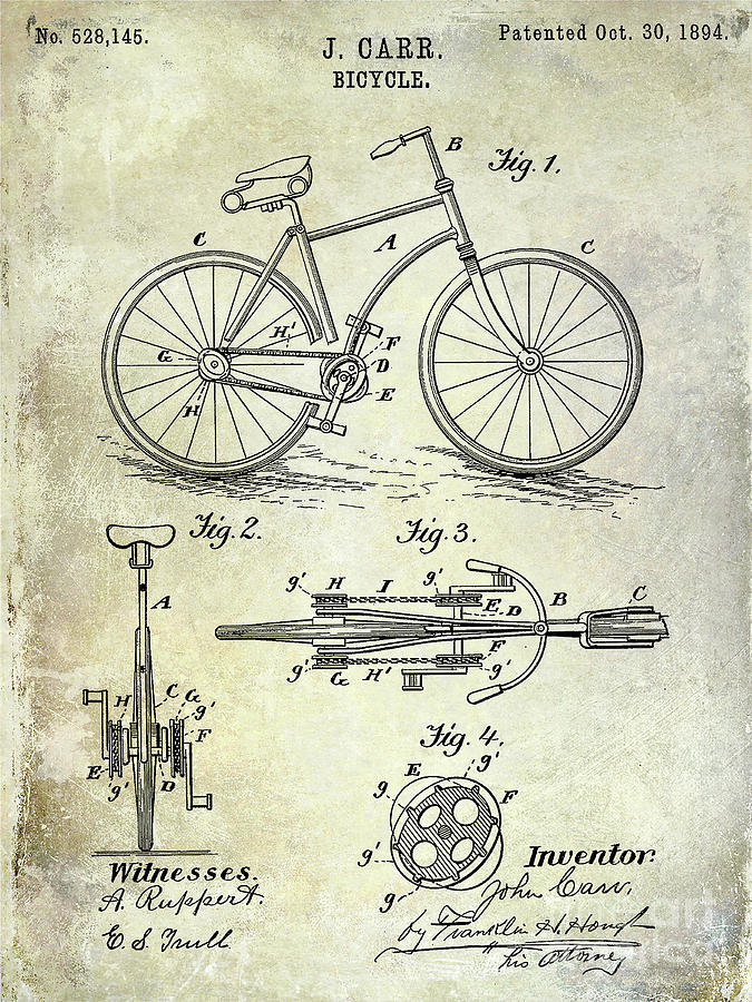 1894 Bicycle Patent Photograph by Jon Neidert