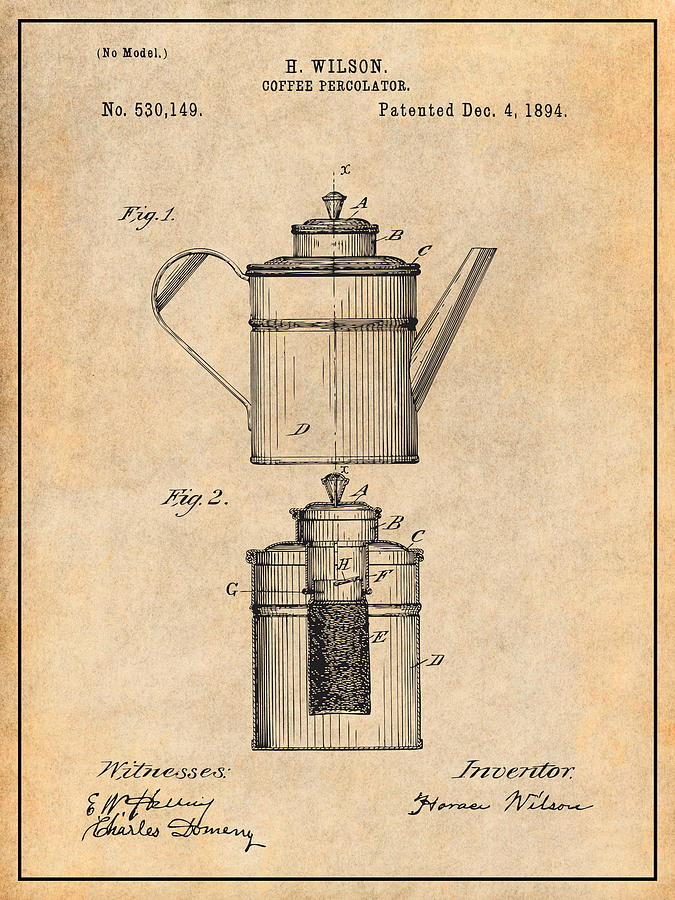 1894 Coffee Percolator Antique Paper Patent Print Drawing By Greg Edwards