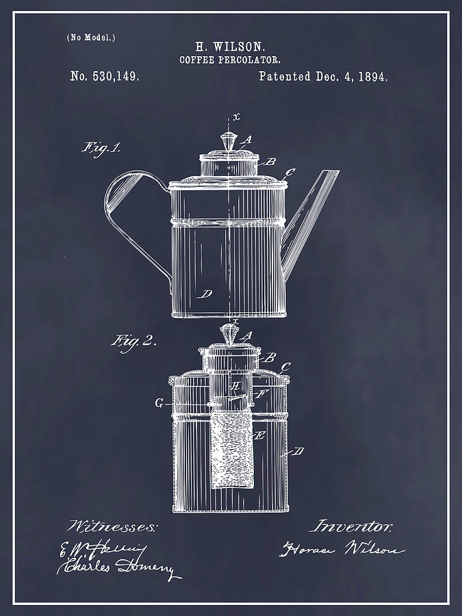 1894 Coffee Percolator Blackboard Patent Print Drawing by Greg Edwards ...