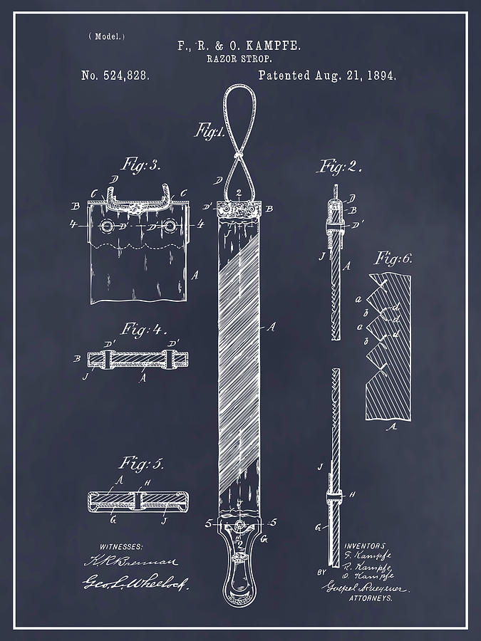 1894 Razor Strop Strap Blackboard Patent Print  Drawing by Greg Edwards